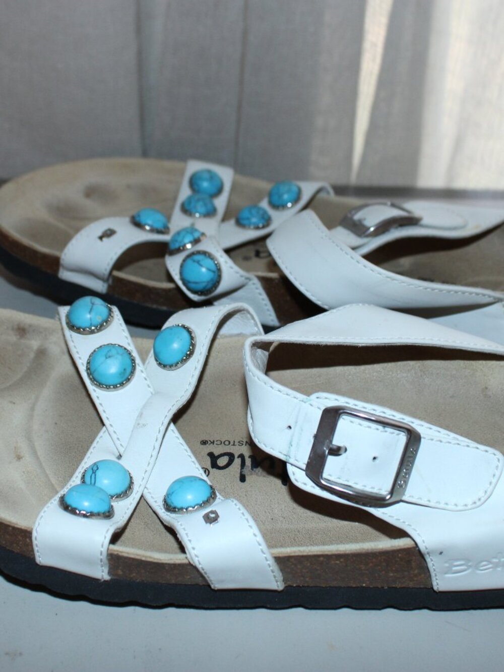 Share Betula Birkenstock Sandals Women’s US 8 White Turquoise Soft Footbed - Picture 6 of 8